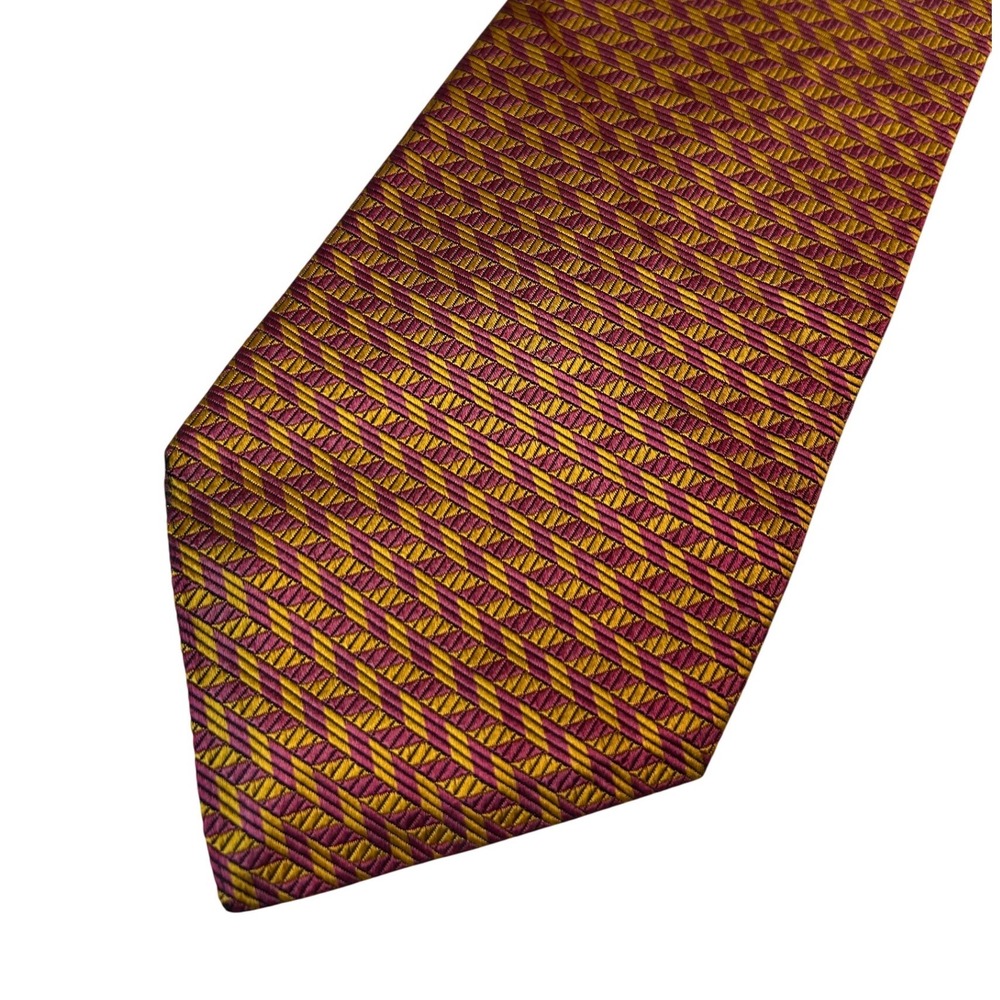 Pierre Balmain Couture 100% silk necktie vintage magenta pink gold geometric - Picture 2 of 5